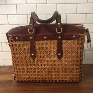 Vintage Continental Straw and Leather Hand Bag